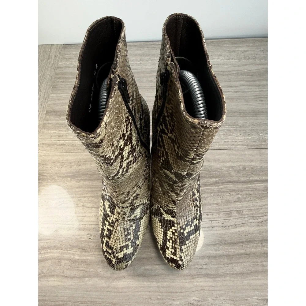Stuart Weitzman Ankle Boots Python Leather Snakeskin Luxe Glam Brown Tan 7.5